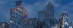 玻璃建筑多云的蓝色的天空背景业务概念行业科技体系结构呈现插图