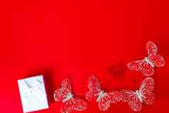 礼物盒子红色的背景浪漫的情人节一天概念的地方文本