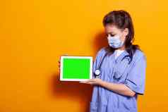 护士水平绿色屏幕数字平板电脑