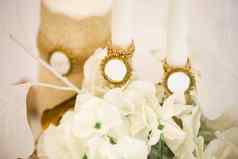 婚礼装饰白色黄金风格晶体花边花婚礼蜡烛家庭炉