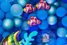 marine-style装饰气球鱼珊瑚生日照片区