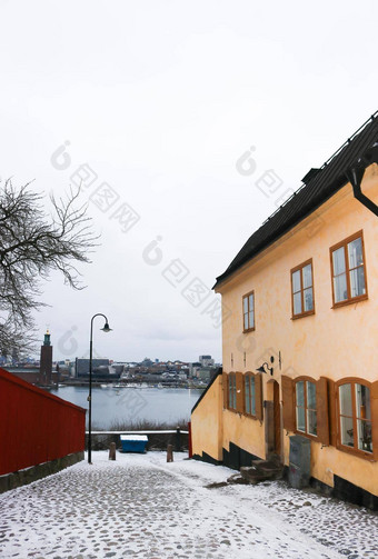 视图斯德哥尔摩城市雪街钠瑞典
