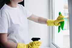 作物家庭主妇清洁脏窗口概念做家务公寓服务