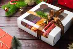 盒子色彩斑斓的条状拿圣诞节背景