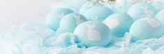 复活节横幅假期光白色背景温柔的柔和的颜色蓝色的鸡蛋