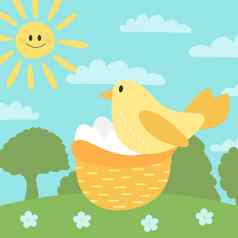 可爱的鸟鸡蛋巢快乐鸟春天