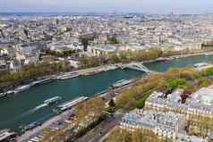 空中视图巴黎城市他的河埃菲尔铁塔塔法国4月