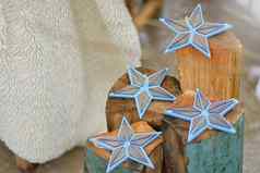 圣诞节装饰木平蓝色的明星雕像木柱子
