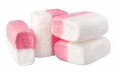 粉红色的白色棉花糖糖果孤立的白色
