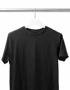 黑色的t恤衣架金属架孤立的白色背景
