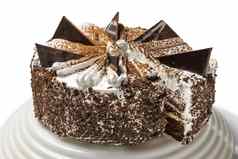 蛋糕巧克力撒巧克力芯片托盘白色背景减少一块