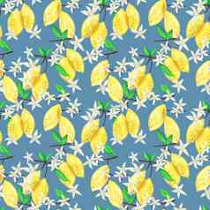 无缝的模式柠檬柠檬花明亮的设计剪贴簿纺织壁纸表面