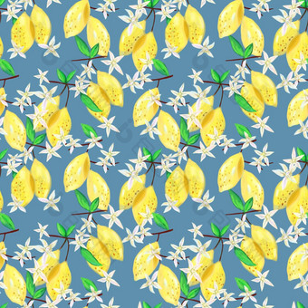 无缝的模式柠檬柠檬花明亮的设计剪贴簿纺织壁纸表面