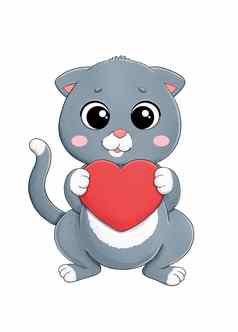 可爱的灰色猫红色的心