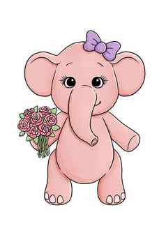 可爱的粉红色的大象粉红色的花