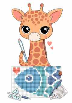 可爱的婴儿长颈鹿刺绣鱼钻石
