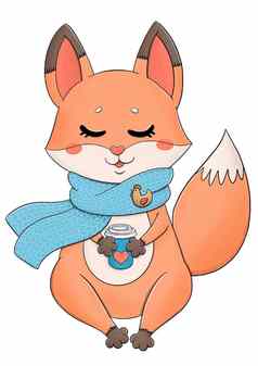 可爱的狐狸针织围巾咖啡