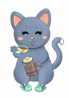 可爱的猫茶壶茶杯
