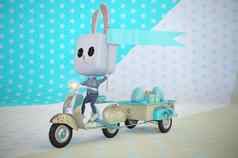 插图复活节兔子兔子骑踏板车