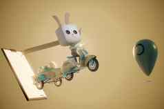 插图复活节兔子兔子骑踏板车概念复活节交付概念