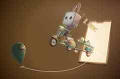 插图复活节兔子兔子骑踏板车概念复活节交付概念