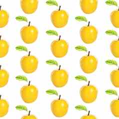 插图现实主义无缝的模式水果苹果黄色的颜色白色孤立的背景