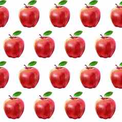 插图现实主义无缝的模式水果苹果红色的颜色白色孤立的背景