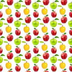插图现实主义无缝的模式水果苹果颜色白色孤立的背景