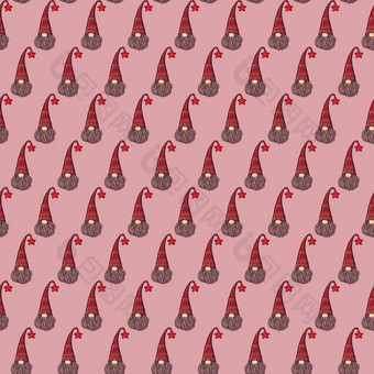 无缝的模式插图Gnome胡子他一年圣诞节象征粉红色的背景