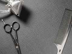 古董美容工具理发师剪刀手册头发限幅器黑色的表面