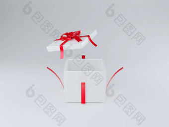 开放礼物盒子礼物盒子红色的丝带弓孤立的白色背景影子呈现节日概念<strong>赠送</strong>礼物特殊的一天圣诞节情人节一天庆祝<strong>活动</strong>一年