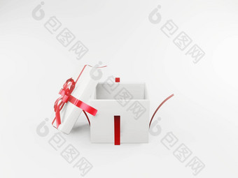 开放礼物盒子礼物盒子红色的丝带弓孤立的白色背景影子呈现节日概念赠<strong>送礼</strong>物特殊的一天<strong>圣诞节</strong>情人节一天庆祝活动一年