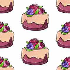 插图光栅无缝的模式轮紫色的颜色蛋糕装饰浆果白色孤立的背景