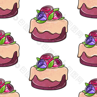 插图光栅无缝的模式轮紫色的颜色蛋糕装饰浆果白色孤立的背景