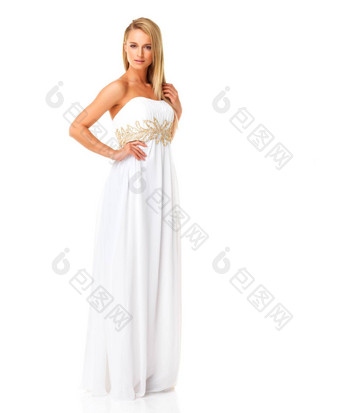 美丽的时尚的新娘孤立的白色肖像美丽的时尚的新娘孤立的白色背景