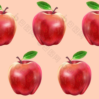 插图现实主义无缝的模式<strong>水果</strong>苹果红色的颜色光粉红色的<strong>背</strong>景