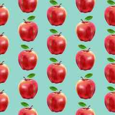 插图现实主义无缝的模式水果苹果红色的颜色光蓝色的背景
