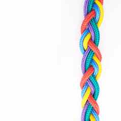 彩虹绳子工作室拍摄绳子结孤立的白色