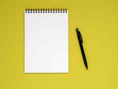 开放记事本螺旋清洁白色页面铅笔明亮的黄色的背景颜色