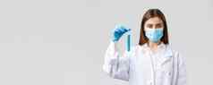 科维德防止病毒医疗保健工人检疫概念确定女医生护士医疗面具实习医生风云显示试管冠状病毒疫苗