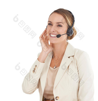 友好的建议电话调用有吸引力的客户支持代表采取调用