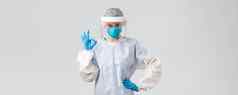 科维德防止病毒健康医疗保健工人检疫概念医生专业护士佩普保护西装呼吸器手套使标志保证