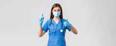 科维德防止病毒医疗保健工人检疫概念自信女护士医生蓝色的实习医生风云医疗面具手套保证质量冠状病毒疫苗持有注射器