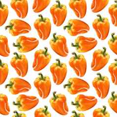 插图现实主义无缝的模式蔬菜红辣椒橙色颜色白色孤立的背景甜蜜的贝尔胡椒