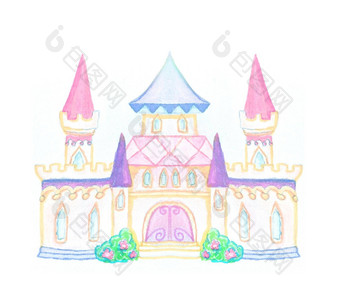 魔法童话<strong>公主城堡</strong>孤立的白色背景图形手画