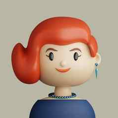 卡通化身微笑红色的头发的年轻的女人