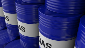 气体蓝色的燃料桶安排数组堆放渲染插图
