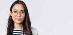 业务金融就业女成功的企业家概念特写镜头现代时尚的亚洲女商人眼镜自信确定相机