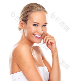 辐射美微笑匹配工作室拍摄美丽的年轻的女人完美的皮肤孤立的白色替代版本istock文件