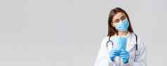 科维德防止病毒健康医疗保健工人检疫概念专业医生医生个人保护设备推荐医疗面具穿实习医生风云